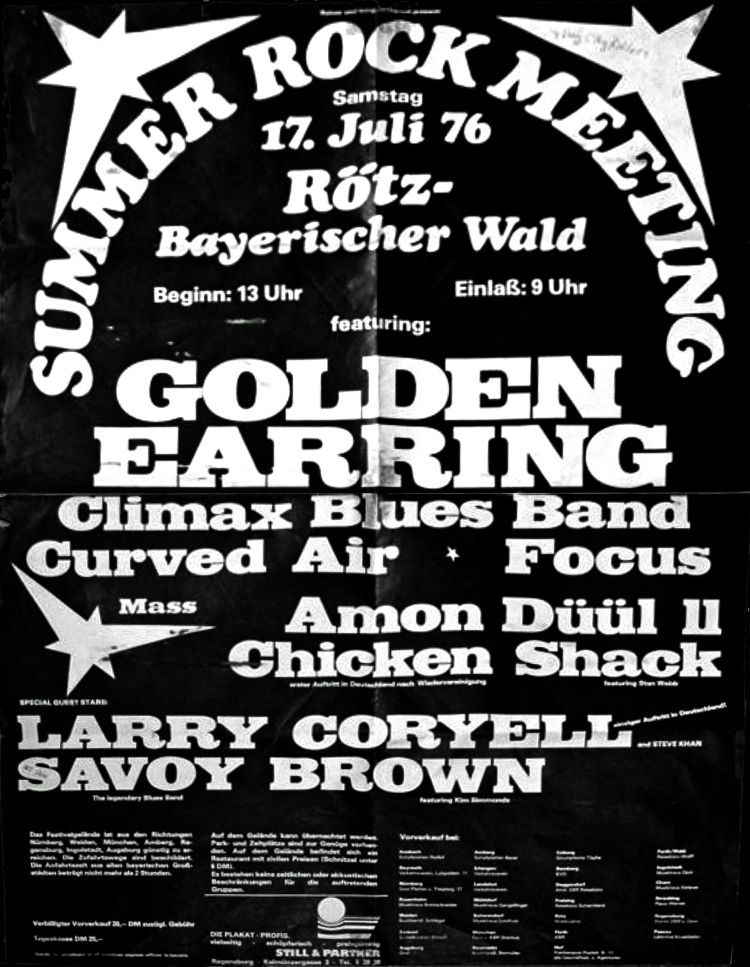 Summer Rock Meeting Festival poster July 17 1976 Rötz, Bavaria (Germany) - Open Air Bayerischer Wald